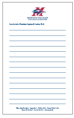 Note pads available with formal and informal logo— with the M or Mbird